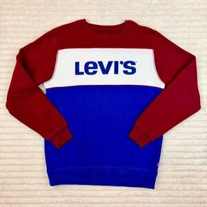 Levis Mens Colorblock Logo Sweatshirt Red White Blue Size M